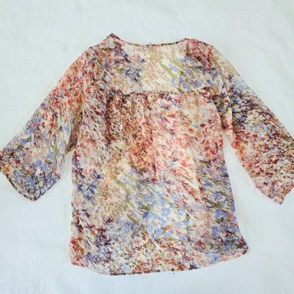 Boho Floral Sheer Kimono Cardigan Open Front Lightweight Layering Top Size 14 - Picture 12 of 13